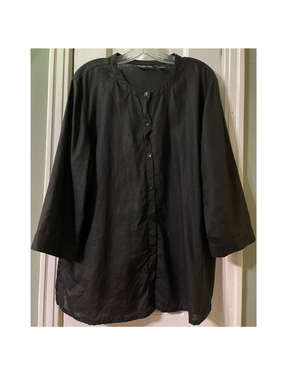 Black Button-Front Linen Blouse